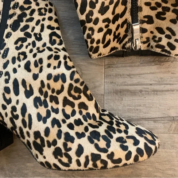 Halogen Alexa Calf Hair Leopard Print Block Heel Ankle Booties - Picture 8 of 12